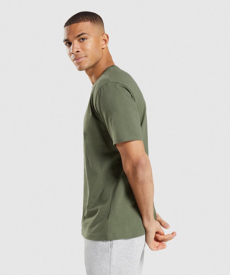 Men's Gymshark Crest T-Shirts Olive | CA 7D8506